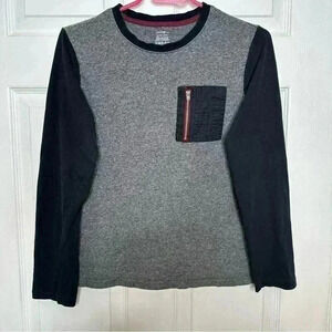 George Long  Sleeved Shirt Zippered Front Pocket Grey & Black Size Extra Large